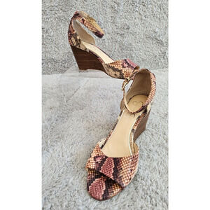 Jessica Simpson‎ Leather Open Toe Ankle Strap Wedge Stacked Heels Shoes 8M 38.5